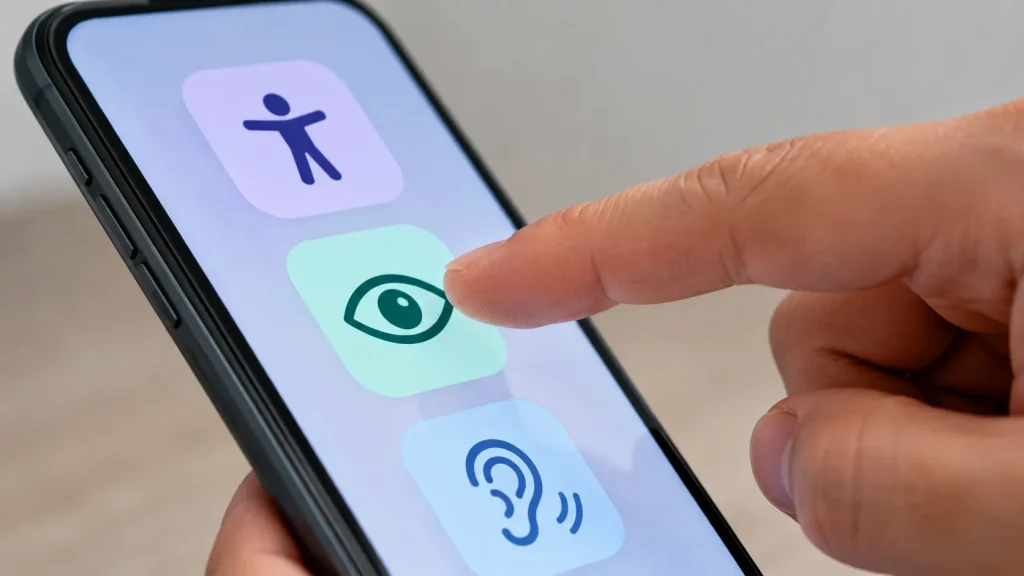 スマホ画面のピクトグラム：アクセシビリティ設定の視覚・聴覚アイコン